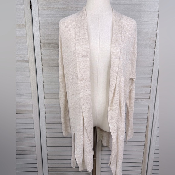 CYNTHIA ROWLEY Linen Open Front Cardigan Oatmeal Heather-M - Picture 1 of 6